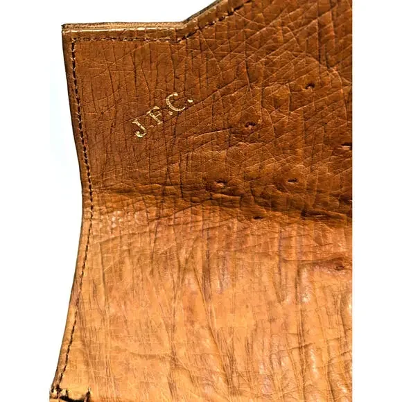 Scuola Del Cuoio Ostrich Leather Caramel Brown Flap Handbag Purse Firenze Italy - Picture 7 of 16